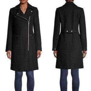 BELLE AND BLOOM Last Chance Wool Blend Moto Coat - Black - NWT Size L & M